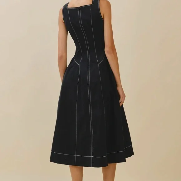 TCEC Black Midi Dress with White Stitching - Picture 4 of 5